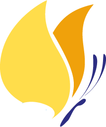 Papillon jaune, orange et bleu, logo de Devenir Formation